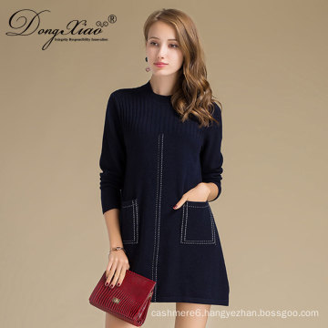 Wholesales Custom Flat Knitted Crew Neck Cashmere Sweater With Pockets